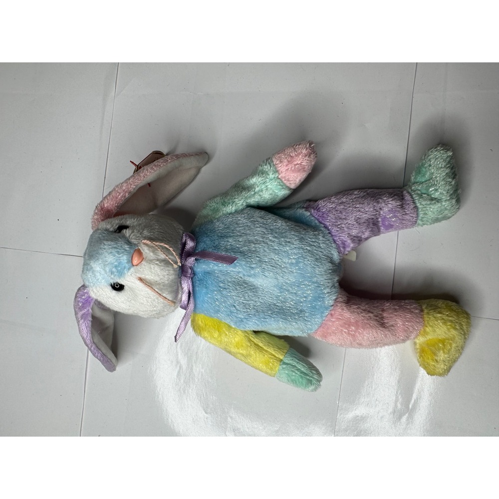 Ty Beanie Babies Dippy Easter Bunny Pastel Multi Color Shimmer Plush 2002 Tagged
